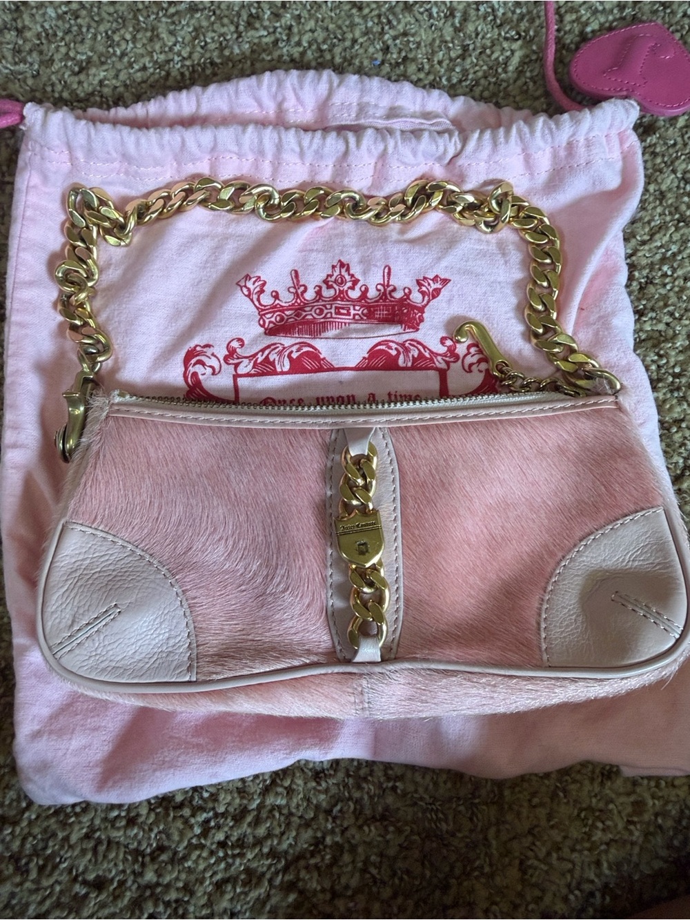 Vintage 2004 Juicy Couture Light Pink Genuine Leather Cowhide Shoulder Bag